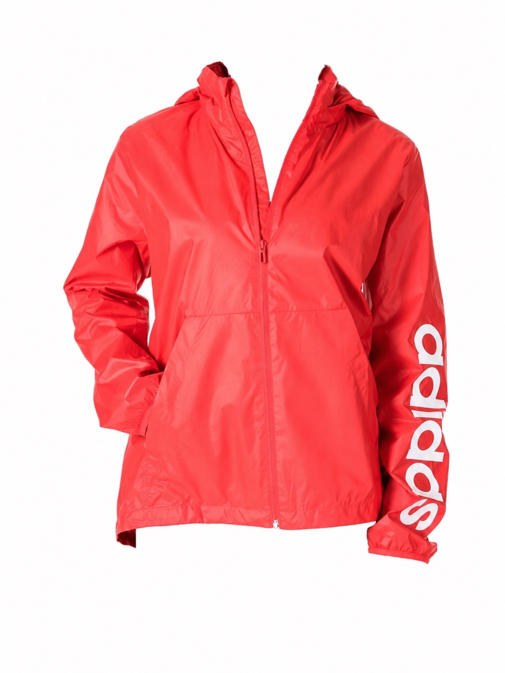 adidas Women's Bright Red Hooded Lightweight Jacket with Sleeve Logo